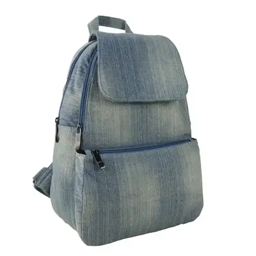  Compact Denim Backpack with Functional Design